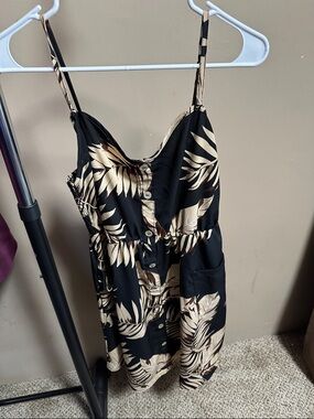 SHEIN Black and Beige Tropical Button-Front Dress